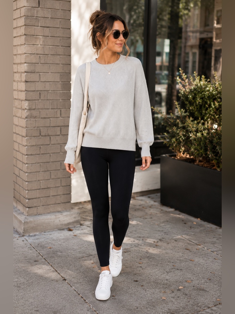 aerie Light Gray Ribbed Crewneck Sweater Size S